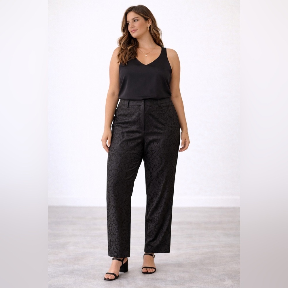 Black Jacquard Dress‎ Pants Damask Pattern Elegant Evening Trousers